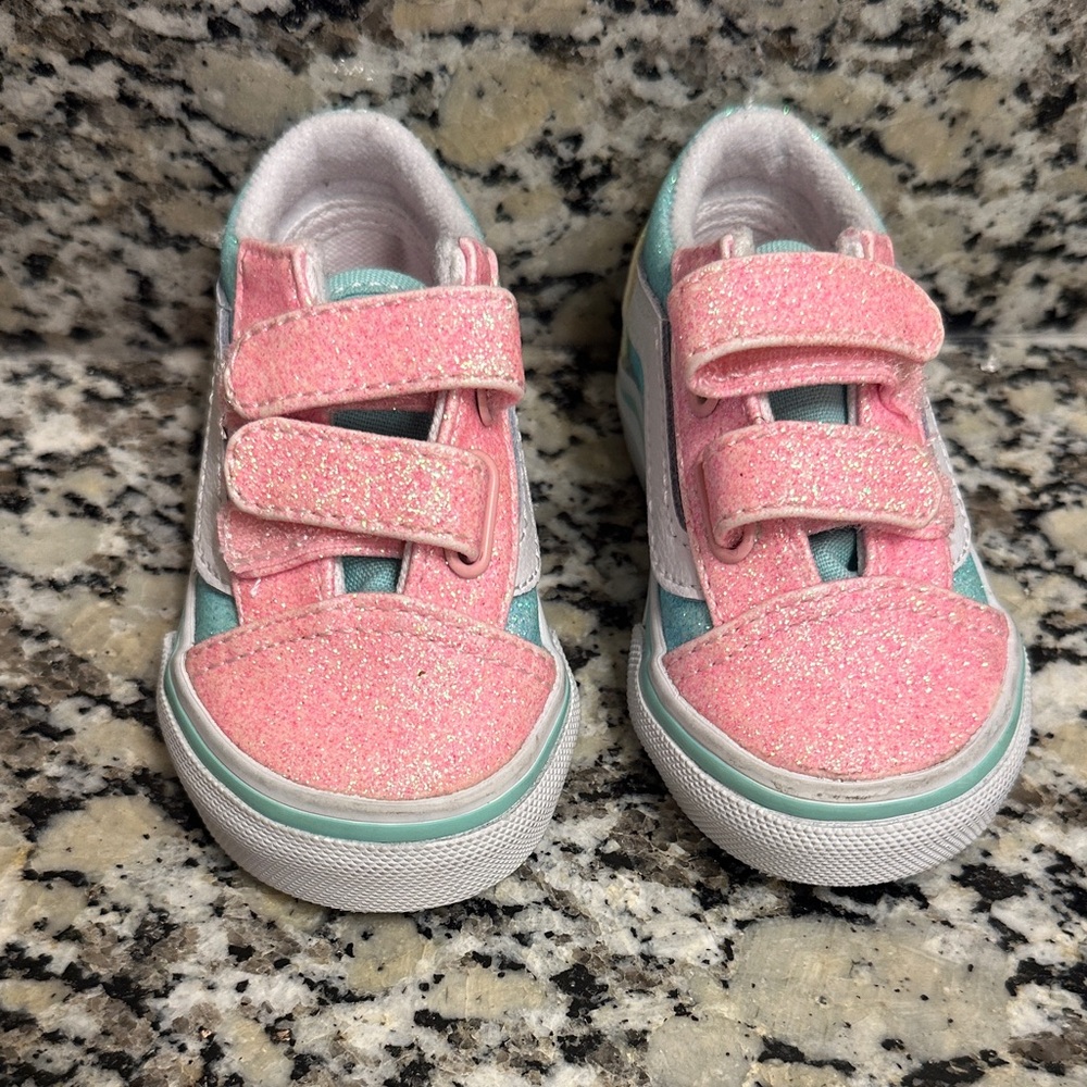 Vans Kids Glittery Pink and Teal Sneakers